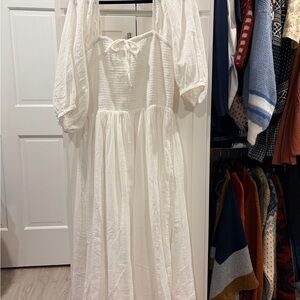 Quince White Long Sleeve Maxi Dress Puff Sleeve